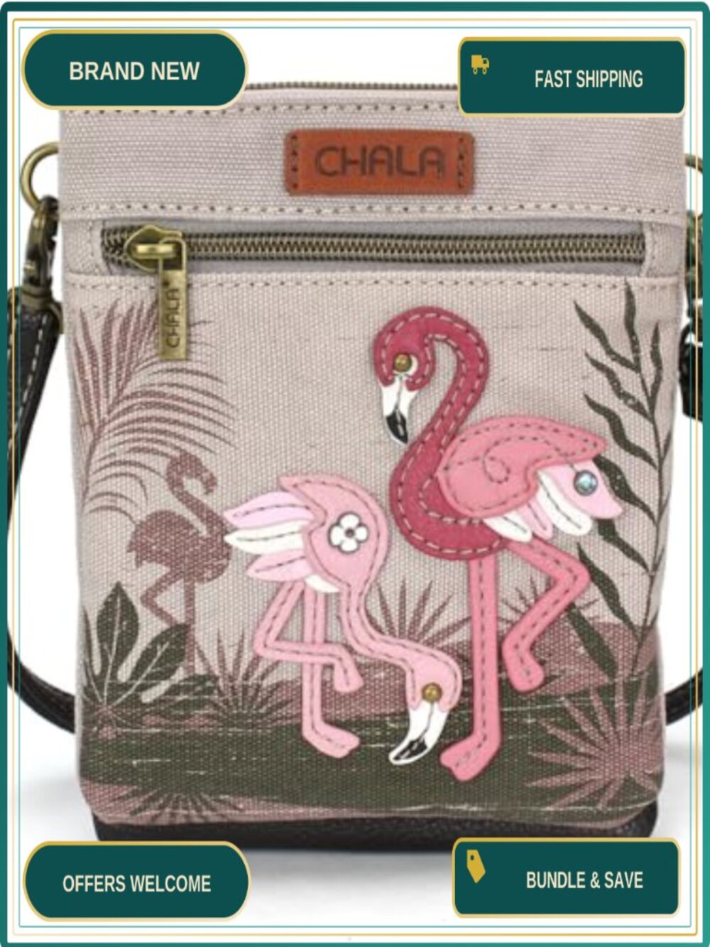 Canvas Crossbody Bag RFID Protected Double Pocket Adjustable Strap